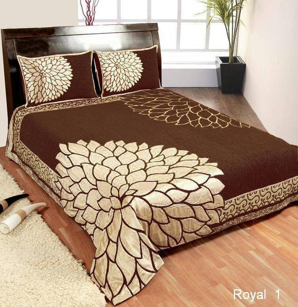 Leaf Pattern Heavy Chenille Bedcovers Brown