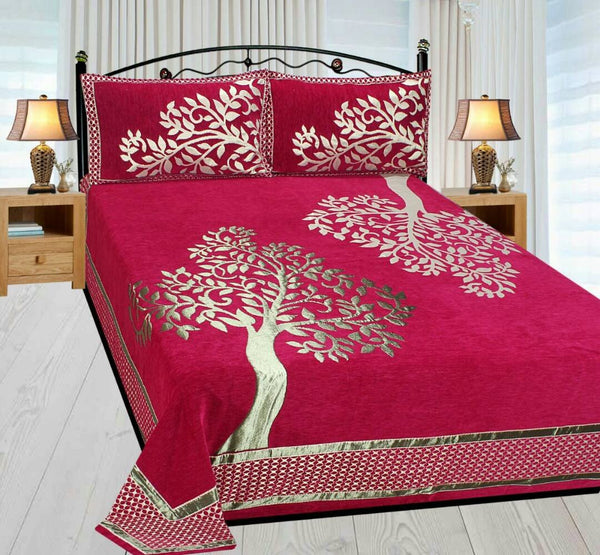 Tree Pattern Heavy Chenille Bedcovers - Pink