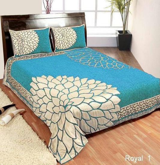 Leaf Pattern Heavy Chenille Bedcovers Ocean Blue