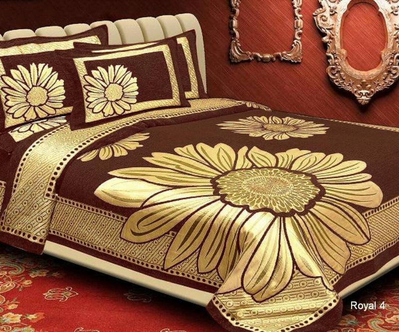 Floral Pattern Heavy Chenille Bedcover Golden Flower