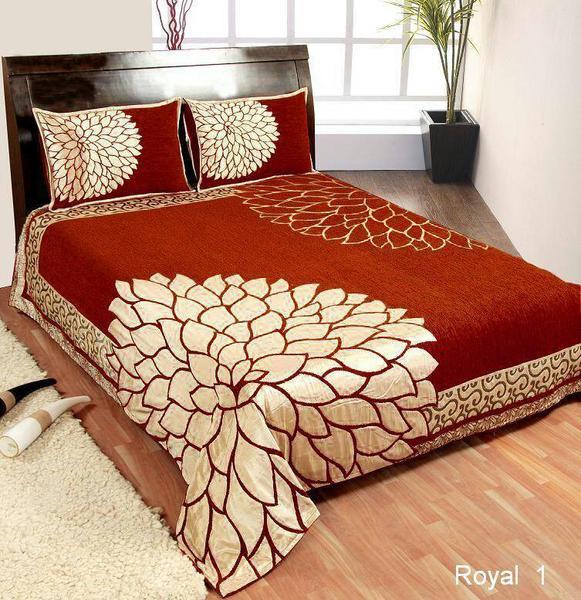 Leaf Pattern Heavy Chenille Bedcovers Red