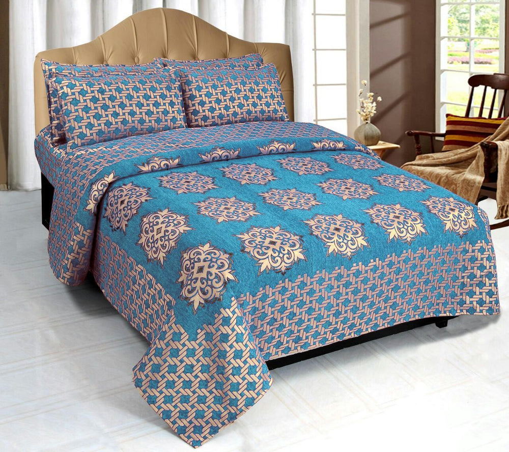 Network of Spades Chenille Bedcovers - Ocean Blue