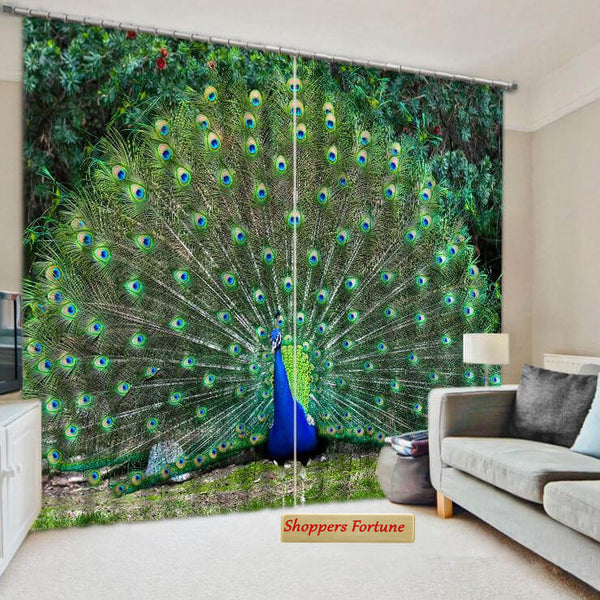 Premium Blackout Digital Curtains - Aura of Peacock(Set of 2)