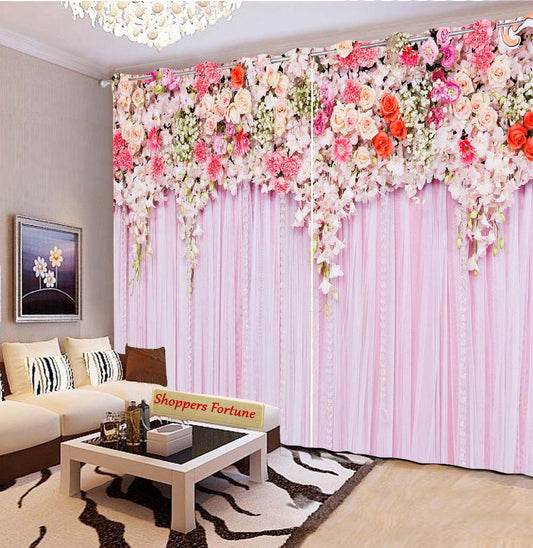 Premium Blackout Digital Curtains - Bright Pink Roses(Set of 2) 2021 Edition