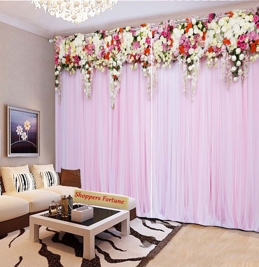 Premium Blackout Digital Curtains - Floral Baby Pink Decor(Set of 2) 2021 Edition