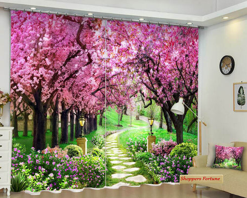 Premium Blackout Digital Curtains - Journey into Pink Orchard(Set of 2)