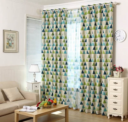 Premium Blackout Geometric Curtains - Blue & Green Triangles(Set of 2)