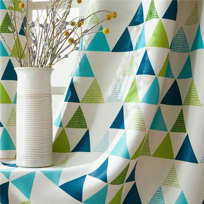 Premium Blackout Geometric Curtains - Blue & Green Triangles(Set of 2)