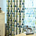 Premium Blackout Geometric Curtains - Blue & Green Triangles(Set of 2)