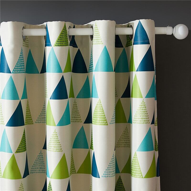 Premium Blackout Geometric Curtains - Blue & Green Triangles(Set of 2)