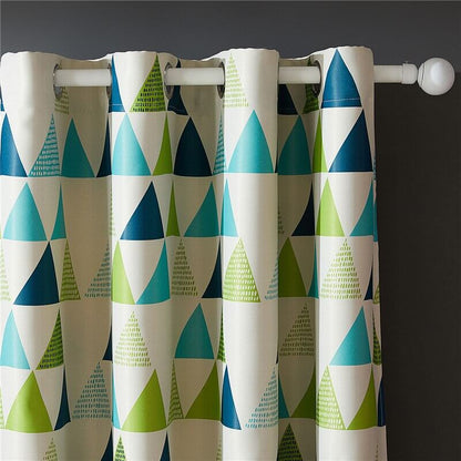 Premium Blackout Geometric Curtains - Blue & Green Triangles(Set of 2)