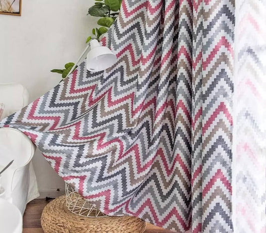 Premium Blackout Geometric Curtains - Classic Pink & Grey Wave(Set of 2)
