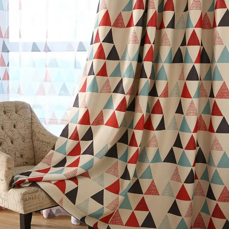 Premium Blackout Geometric Curtains - Red & Blue Triangles(Set of 2)