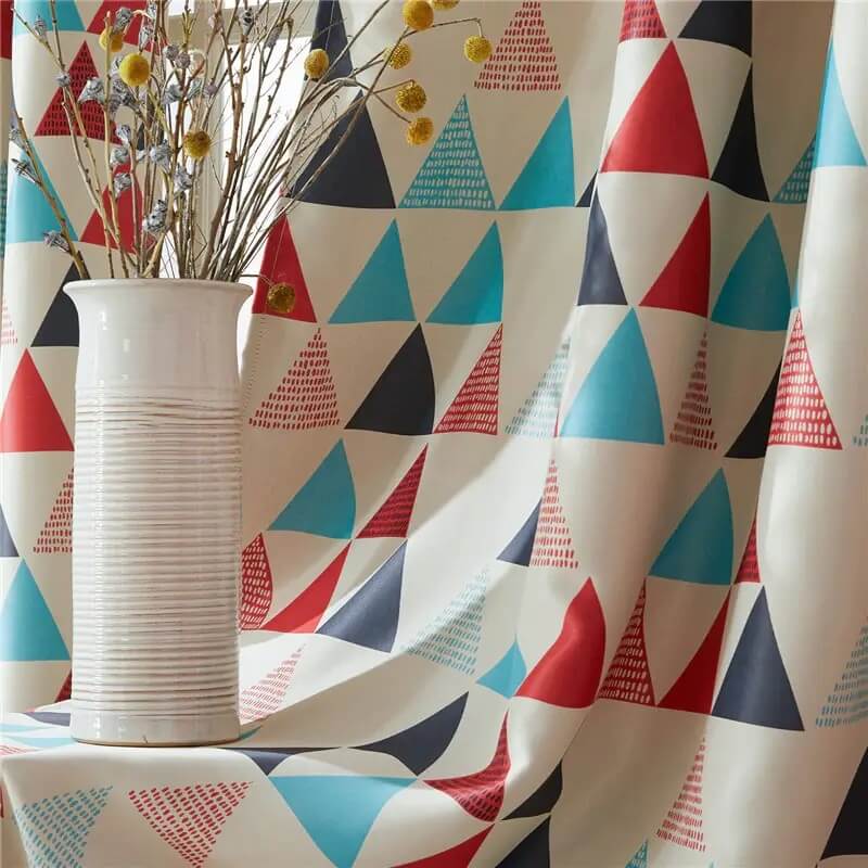 Premium Blackout Geometric Curtains - Red & Blue Triangles(Set of 2)