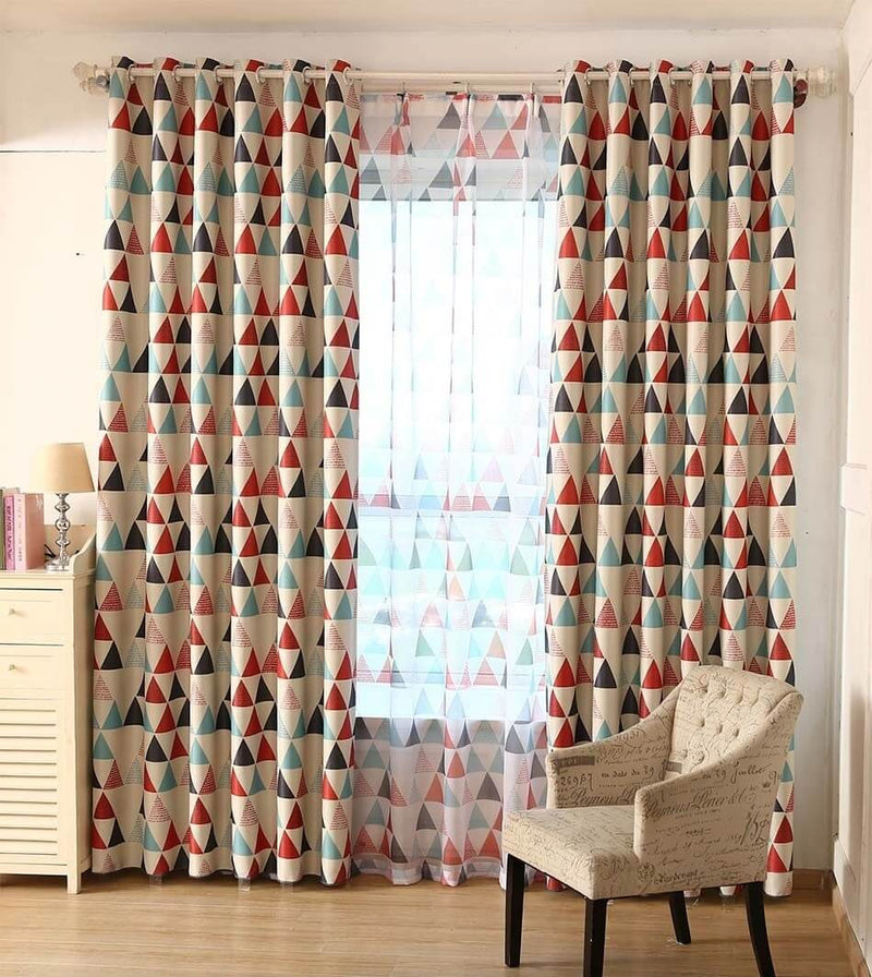 Premium Blackout Geometric Curtains - Red & Blue Triangles(Set of 2)