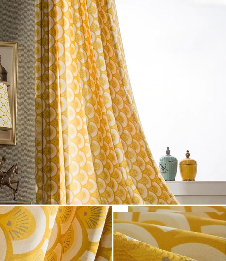 Premium Blackout Geometric Curtains - Yellow Lemon Pattern(Set of 2)