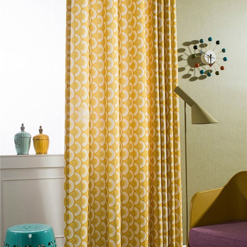 Premium Blackout Geometric Curtains - Yellow Lemon Pattern(Set of 2)
