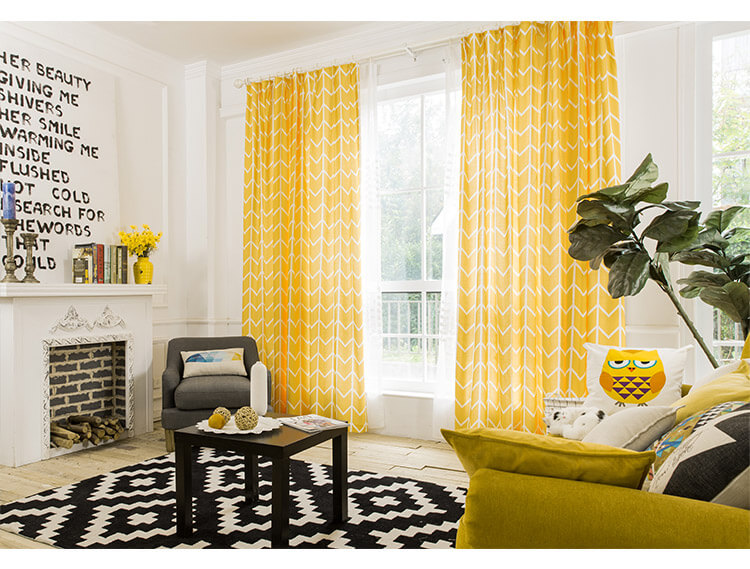 Premium Blackout Geometric Curtains - Yellow Wave(Set of 2)