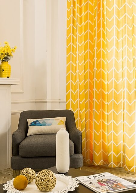 Premium Blackout Geometric Curtains - Yellow Wave(Set of 2)