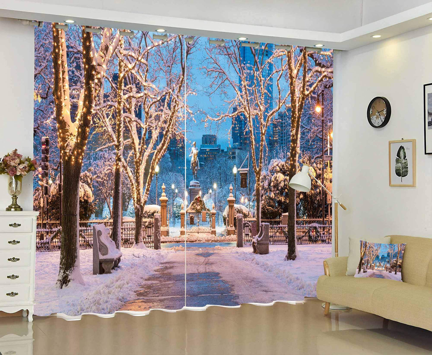 Premium Blackout Digital Curtains - Frozen Street(Set of 2)