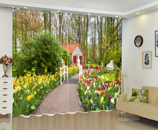 Premium Blackout Digital Curtains - Garden of Tulips(Set of 2) 2020 Edition