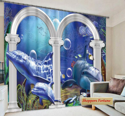 Premium Blackout Digital Curtains - Dolphin World(Set of 2)