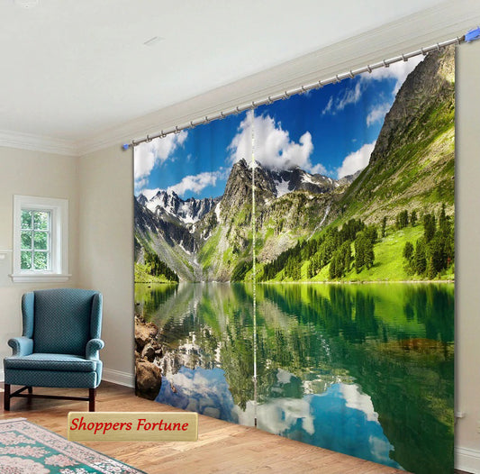 Premium Blackout Digital Curtains - Mountain & Lake Paradise(Set of 2)