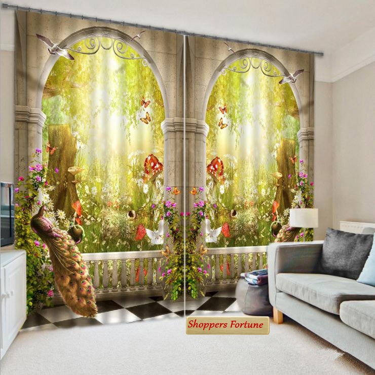 Premium Blackout Digital Curtains - Peacock Paradise(Set of 2)