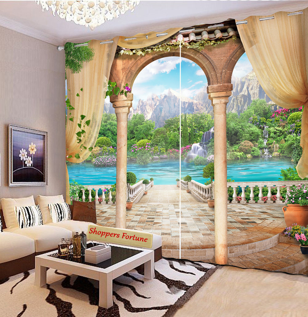Premium Blackout Digital Curtains - Pillars of Heaven(Set of 2)