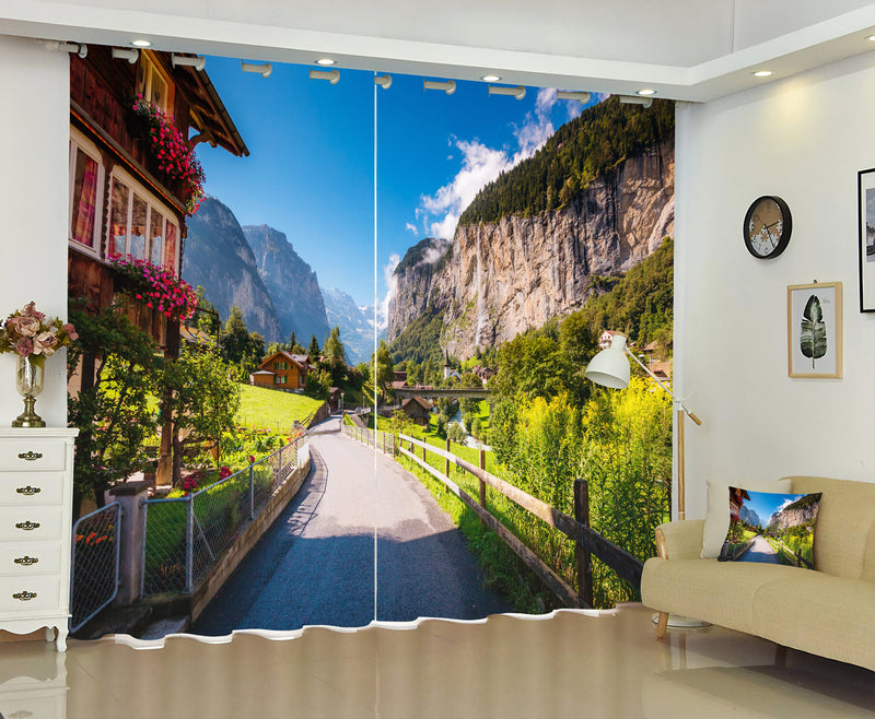 Premium Blackout Digital Curtains - Road to Alps(Set of 2) 2020 Edition