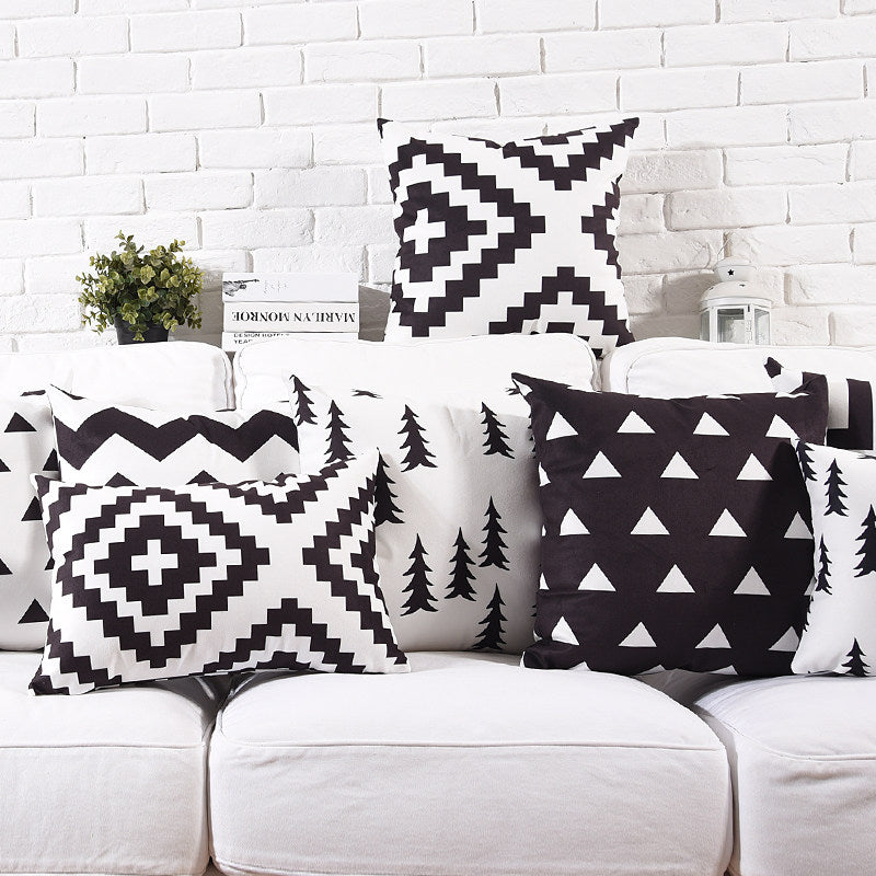 Cotton Feel Designer Black n White Trendy Monochrome Decorative Throw Pillow Cushion Covers - Set of 5