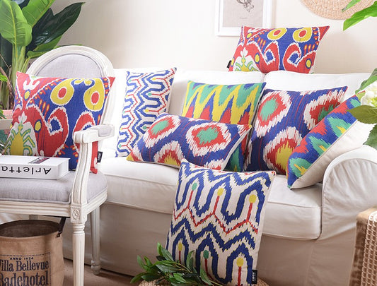 Cotton Feel Designer Multicolor Wave Decorative Throw Pillow Cushion Covers - Set of 5