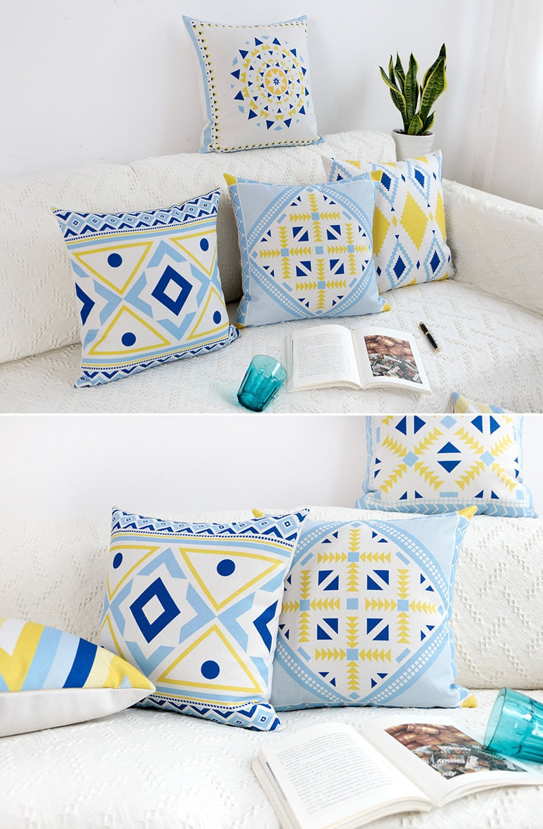 Cotton Feel Designer Triangle Montage Geometric Decorative Throw Pillow Cushion Covers - Set of 5