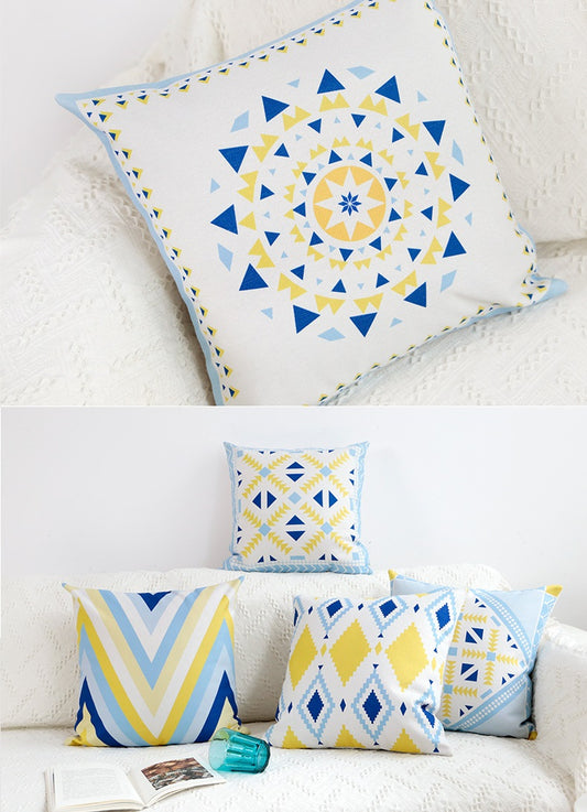 Cotton Feel Designer Triangle Montage Geometric Decorative Throw Pillow Cushion Covers - Set of 5