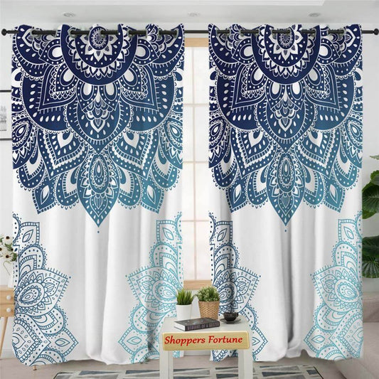 Digital Heavy Long Crush Curtains - Artistic Blue Mehendi