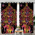 Digital Heavy Long Crush Curtains - Elephant Tree of Life- Black