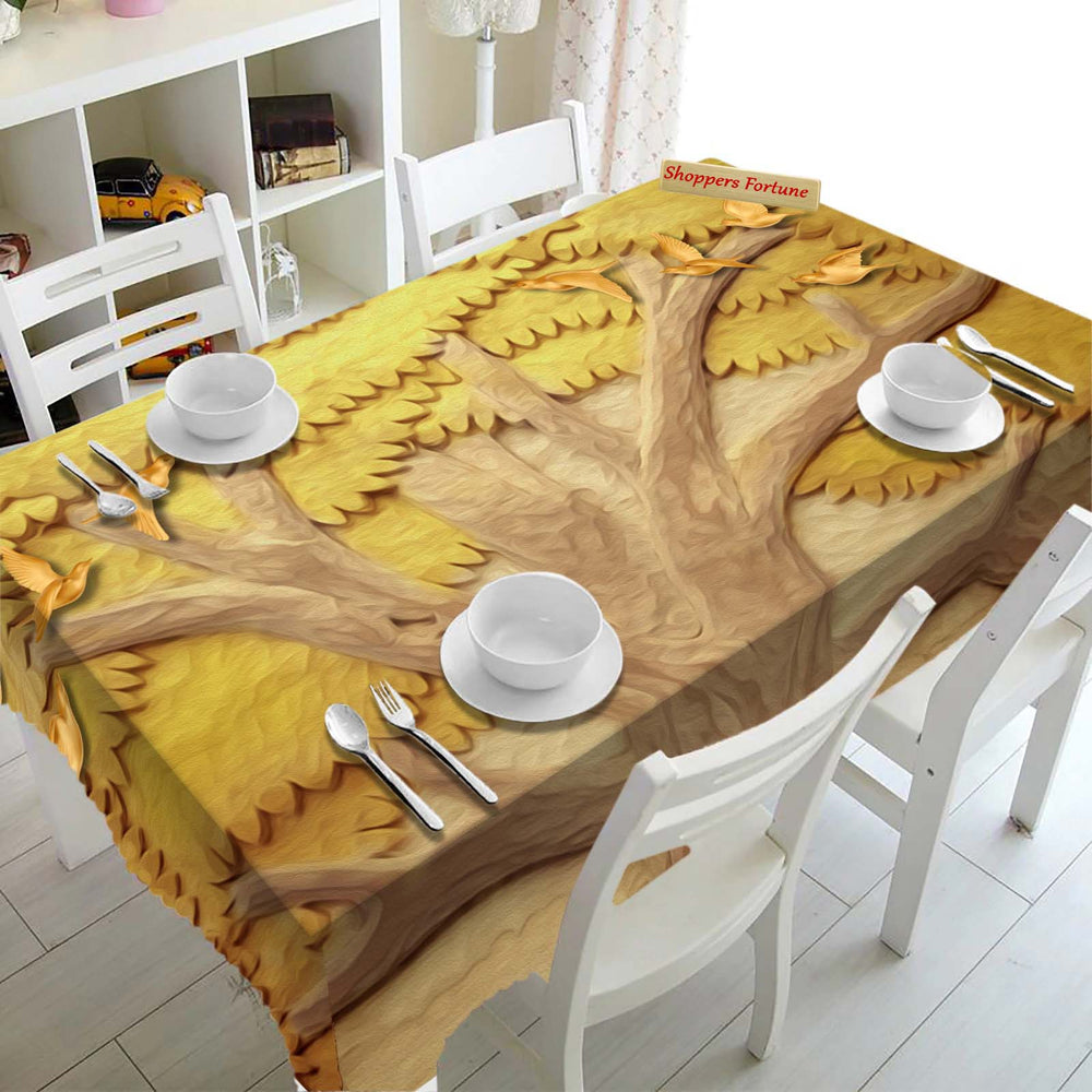 Digital Water Resistant Table Cover - Golden Tree & Sparrow