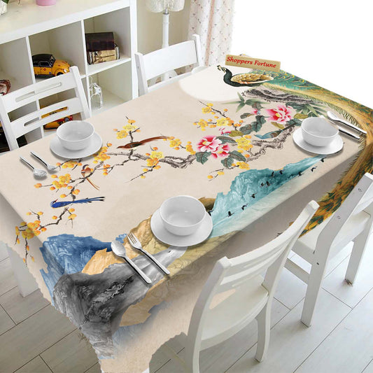 Digital Water Resistant Table Cover - Peacock & Flora