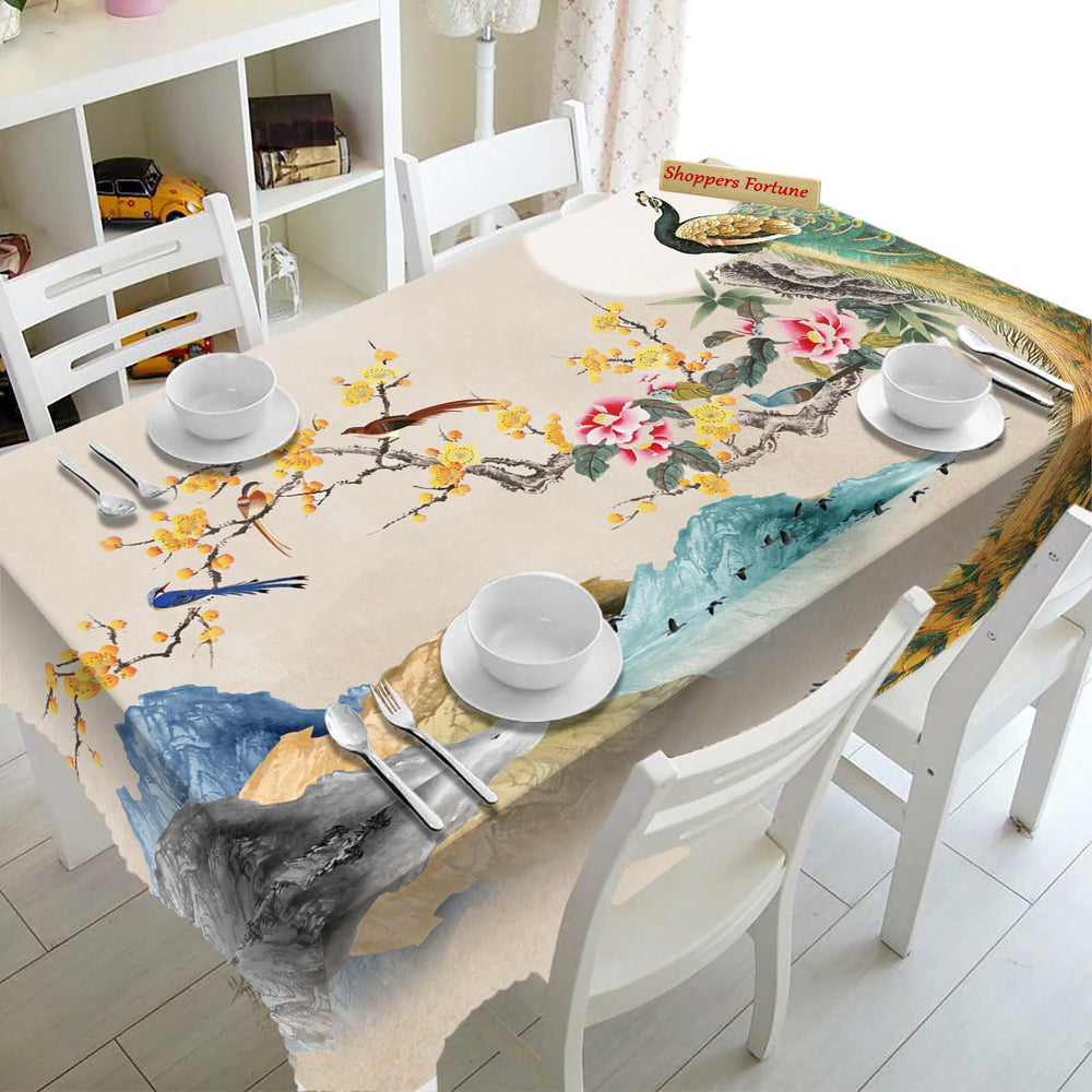 Digital Water Resistant Table Cover - Peacock & Flora