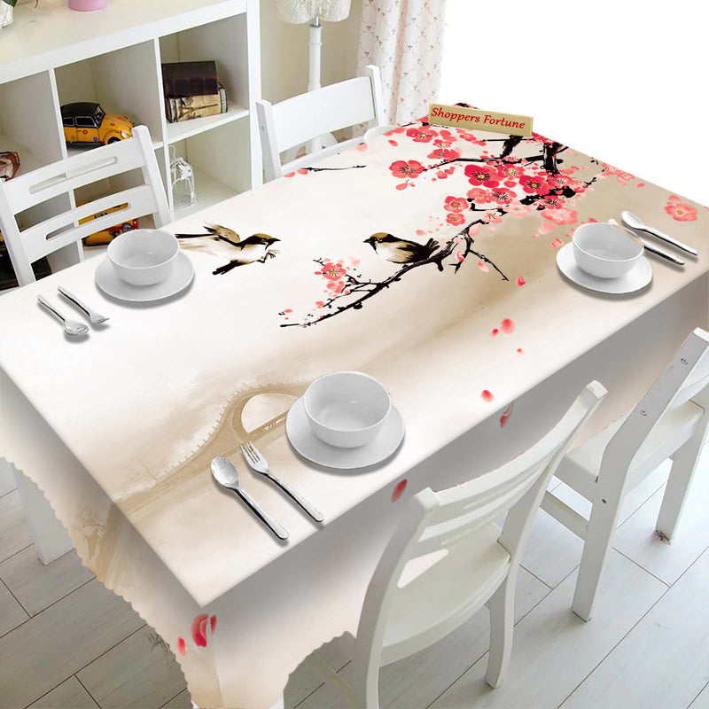 Digital Water Resistant Table Cover - Sparrow & Pink Flora