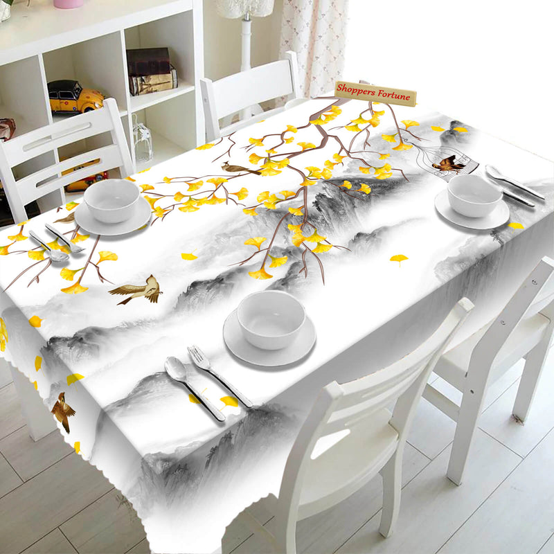 Digital Water Resistant Table Cover - Sparrow & Yellow Flora