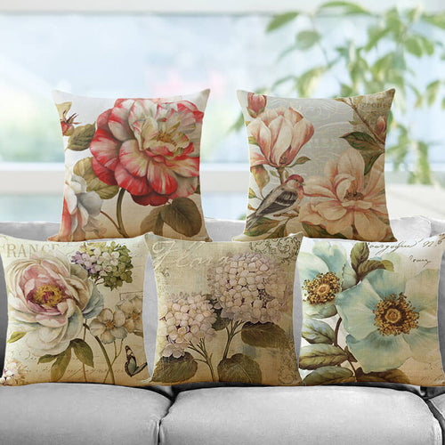 Flora of Spring Cotton Feel Cushion Covers - 5 Piece/Set