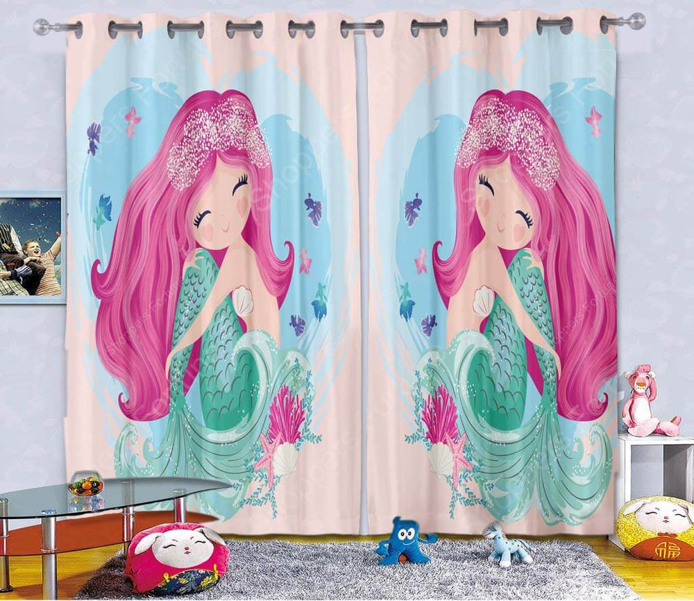 Kids Cartoon Blackout Curtains - Beautiful Mermaid (Set of 2)