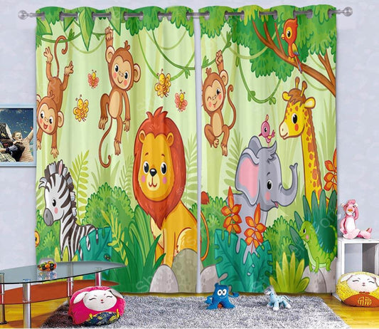 Kids Cartoon Blackout Curtains - Jungle Paradise (Set of 2)