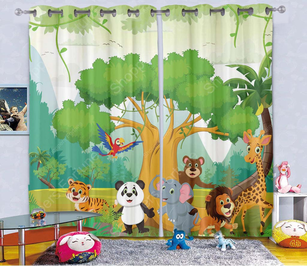 Kids Cartoon Blackout Curtains - Jungle Playtime (Set of 2)