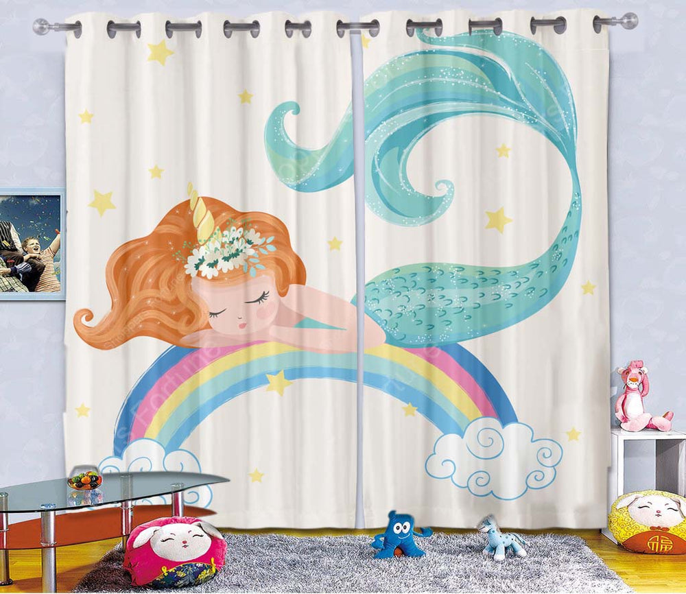 Kids Cartoon Blackout Curtains - Sleeping Mermaid (Set of 2)