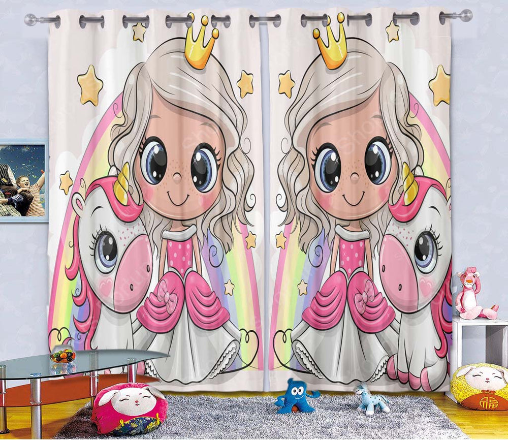 Kids Cartoon Blackout Curtains - The Princess & the little Pony (Set of 2)