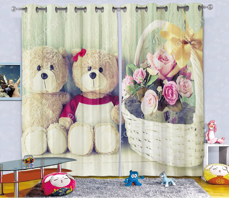 Kids Digital Blackout Curtains -  Rosy Day with Teddy (Set of 2)