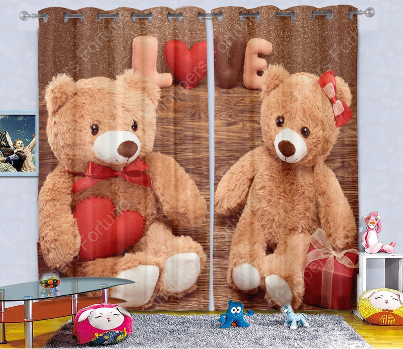 Kids Digital Blackout Curtains - Smiley Couple Teddy (Set of 2)