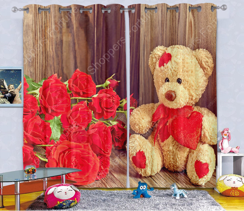 Kids Digital Blackout Curtains - Teddy likes Roses (Set of 2)